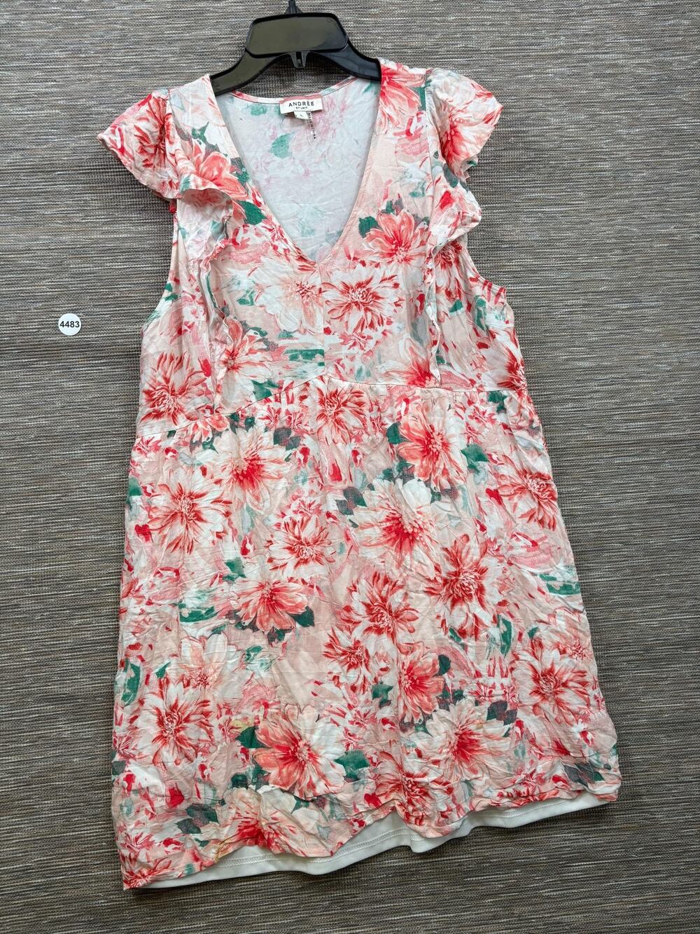 Andrée By Unit Dress Womens Size L Multicolor Floral Ruffle Flutter Sleeve Short